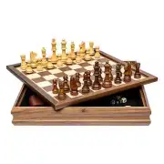 Dal Rossi - Walnut Chess Checkers & Backgammon Set - 35 cm