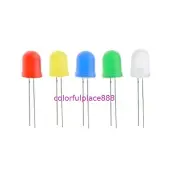 100pcs, 10mm Red Yellow Blue Green White Diffused Bright 5K MCD LED Leds Light