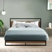 Metal Bed Frame Double Size Modern Platform Mattress Base Foundation Wood Black