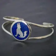 Sterling Silver Howling Wolf Bracelet • Lapis Lazuli Inlay • Navajo Handmade...