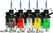 5 Pack of Torch Lighter, Jet Flame Lighter Refillable Butane Gas with with Keychain, Windproof with Flame Fixed Lock and Adjustable Flame Lighter for Kitchen,Outdoor,Gifts(Without Butane Gas)