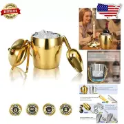 Stainless Steel Gold Ice Bucket with Scoop & Lid - Chic Wine Cooler for Events