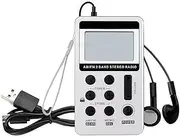 Yotsuba AM FM Radio, Portable Radio Pocket Receiver with Digital LCD, Stereo Earphone, USB Charging Cable (Silver)