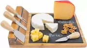 CucinaPro Acacia Wood Magnetic Cheese Plate w/ Four Cheese Knives & Chalk