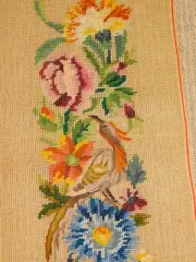 Vintage Pre-worked Needlepoint Tapestry Canvas Oblong Bell Pull BIRDS CASTLE