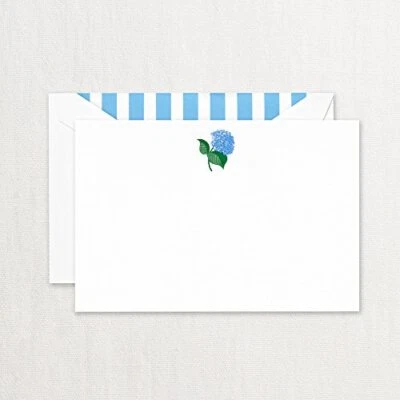 Crane Engraved Pearl White Blue Hydrangea Correspondence Cards - 10 Pack