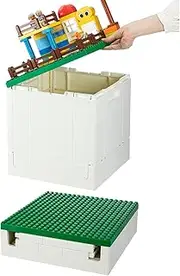 SHIMOYAMA Collapsible Storage Box with Building Base Plate Lid for Duplo Blocks, 26Qt. Stackable Storage Containers, 25L Foldable Multi-Purpose Container for Lego Duplo Bricks (Dark Green)