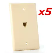 5 Pack - 1-Port RJ11 6P4C Smooth Telephone Phone Jack Face Wall Plate - Ivory