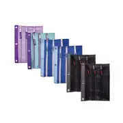6 Pack Tri-Zip, Zipper Pencil Pouches Bulk, Durable in Binder Pencil Bags, Pe...