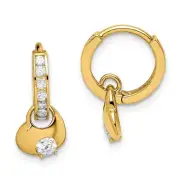 14k 14kt Yellow Gold Madi K CZ Hinged Hoop with Heart Dangle Post Earrings