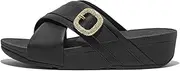 [FitFlop] Women's Lulu Crystal-Buckle Leather Cross Slides Sandal