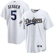 [Outerstuff] Corey Seager Los Angeles Dodgers White Kids Youth 4-20 Cool Base Gold Program Home Player Jersey