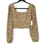 Altar'd State Cropped Long Sleeve Top Womens Size XS Tan Black Leopard Print NEW