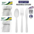 240 xHeavyDuty Reusable Plastic Spoons Forks Knives White Cutlery Party Catering