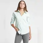 Athleta Midtown Light Blue Long Sleeve Button Down Top Sz S