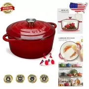 7QT Enameled Dutch Oven - Cast Iron Cookware for Flavors & Moisture