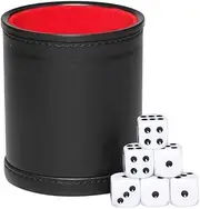 Black Leatherette Dice Cup Set Felt Lined Shaker Includes 16mm Dot Dices for Yahtzee Farkle Bar Party Dice Games