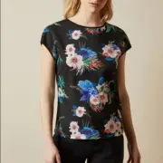 TED BAKER SAMMER Jamboree woven front T-shirt SZ 0/US2