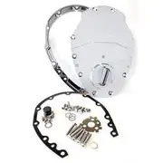 Aeroflow 2-Piece Billet Aluminium Timing Cover - Chrome Finish - Suit S/B Chev & 90° V6, AF64-4350C