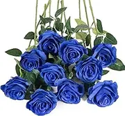 Flojery 10pcs Royal Blue Silk Roses Artificial Rose Flowers Long Stem for DIY Wedding Bouquet Table Centerpiece Home Decor (Royal Blue)
