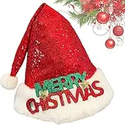 Christmas Santa Hat, Sequin Santa Hat, Cute Christmas Hats, Red Santa Hat, Unisex Christmas Santa's Claus Hats with Cute Sequin Design, Ideal for Men and Women Holiday Wear Parties and Festive