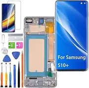 Replacement Display for Samsung Galaxy S10 Plus LCD Screen TFT, G975F G975U Display Screen Touch Digitizer Assembly Repair Parts Kit (Black with Frame, No Fingerprint, Not Curved Screen)