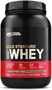 OPTIMUM NUTRITION Gold Standard 100% Whey Protein Powder, Choc Malt, 907g - [2024/2025 plastic neck band packaging may vary]