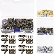 Glarks 20 Sets Antique Right Latch Hook Hasp Horn Lock Metal Swing Lock Clasp and 40Pcs Small Box Hinges with Replacement Screws for DIY Wood Jewelry Box Decoration (Bronze)