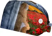 [WOSHJIUK] Working Hat 2 Pack Scrub Caps for Women,Door Sunset Flower Field,Tie Back Cap Adjustable Scrub Hat