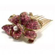 Hand Made Hair Jewelry Elaborate swarovski crystal Flower Hair Bridal Comb, Pink