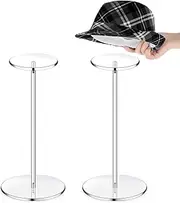 2 Set Clear Acrylic Hat Stand and Wig Display Rack Hat Stands for Display Hat Pedestal Stand Round Barbell Pedestal Display Riser Wig Display Holder for Hat Watch(12 Inch in Height, Round Bottom)