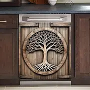 MLGB Tree of Life Dishwasher Magnet Panel Decal Kitchen Decor, Barn Wooden Door Vinyl Dishwasher Door Cover Sheet, Fridge Wall Cabinets Magnetic Sticker - 23" x 26" Magnetic