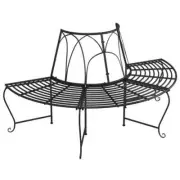 Half Round Tree Bench Outdoor Garden Patio Seat Seater Chair Black Steel 159cm