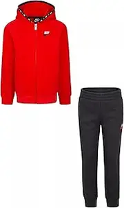 [Nike] Little Boys' Micro Evolution Full-Zip Hoodie and Jogger Pants 2 Piece Set (Black(66H232-023)/Red, 24 Months)