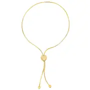 Lariat Type With Heart Clasp Bolo Friendship Adjustable Bracelet In 14K Yellow Gold, 9.25"