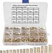 AcbbMNS 450Pcs M2 M3 M4 Brass Knurled Thread Nuts Assortment Kit Female Threaded Round Insert Embedded Nuts