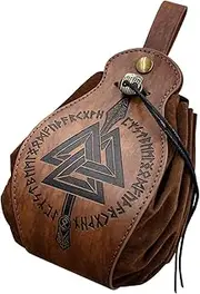 Dickly Drawstring Pouch PU Leather Dice Purse for Role Play Cosplay Parties Men Women, Brown Spear