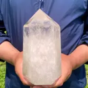 2700g Natural white crystal Obelisk Carved Quartz Crystal Wand Point