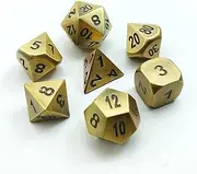 Bescon Brass Solid Metal Polyhedral D & D Dice Set of 7 Copper Metal RPG Role Playing Game Dice 7pcs Set