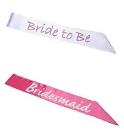 YOUR CHOICE of BRIDE TO BE (white) OR BRIDESMAID (pink) SASH BACHELORETTE PARTY