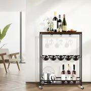 Levede Vintage Bar Cart Wooden Drinks Serving Trolley Mobile Wine Rack Party