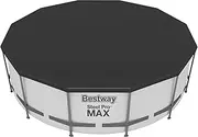 Bestway Flowclear 12 Foot Round Pool Cover with Drain Holes and Drawstring Closure Type for Above Ground Pools and Outdoor Use, Black