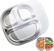 DOTOTO Set of 2 Stainless Steel Kids Plates, Divided Kids Dinnerware with Dust Cover, Portion Control Platter with 3-Compartment, for Camping, Lunch and Dinner (4)
