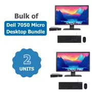 Bulk of 2x Dell 7050 Micro Desktop Bundle i5-7500T 3.3GHz 128GB 8GB RAM + 24" Generic Monitor - Refurbished