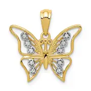 14k Yellow Gold and Rhodium Real Diamond Butterfly Pendant