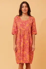 PISA LEAF PRINT LINEN DRESS