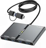 CENMATE USB A/C 3.0 to 4xHDMI Adapter Supports Mirror/Extend Mode Compatible with Mac/Win, 5-in-1 USB C Docking Station (4K30Hz x2+1080P60Hz x2+Type C 3.0), 4 Monitor Docking Station with 4 HDMI