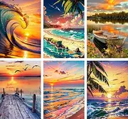 paint by numbers kit for adults beginner on advanced canvas - DIY Adult Paint by Number Kits ，easy landscape Sunset Beach Painting by Numbers,Acrylic Paint Boat On Lake Crafts for Home Decor 8x12in
