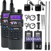2-Pack Baofeng UV-5R 8W Ham Radios Long-Range Walkie Talkies w/ 3800mAh Battery