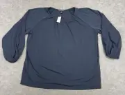 Banana Republic Blouse Womens Large Blue Peasant Sleeve Casual Preppy Top NEW